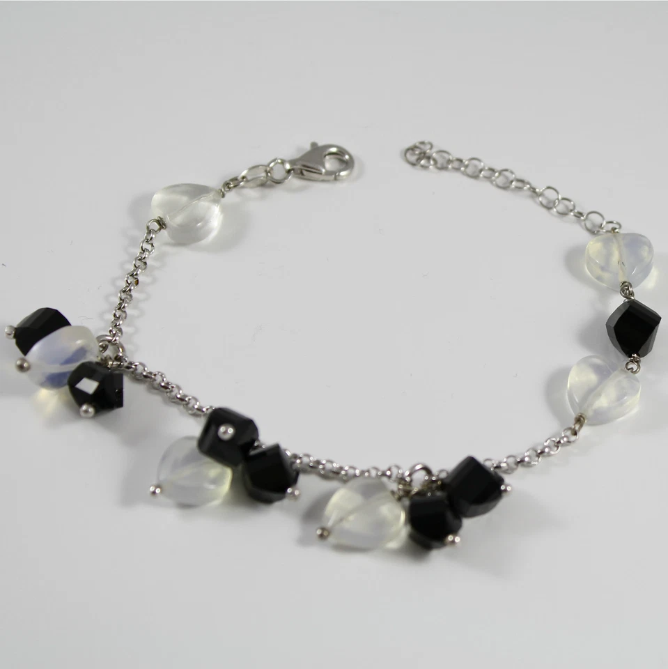 Silber Armband 925 Rhodium Mit Onyx Facettiert Und Quarz Mein Schatz - Bild 1 von 1