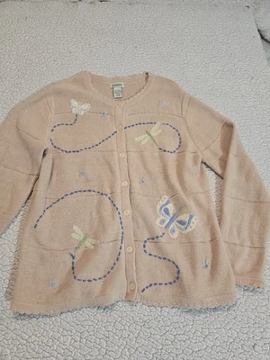 Cardigã feminino bordado tamanho G libélulas borboletas casa de campo vovó feminino - Imagem 1 de 4