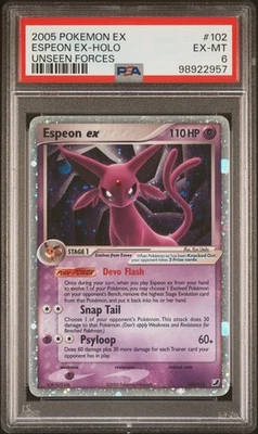 2005 Pokemon Ex Espeon Ex Holo Unseen Forces #102 PSA 6 EX-MT - Image 1 of 4