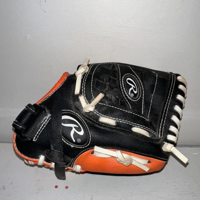 Rawlings Black and Orange Leather Youth Baseball Mitt Glove RH Thrower - Image 1 of 4
