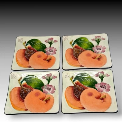 "Juego de 4 placas de cerámica en relieve J McCall Blue Sky Peaches 2004 5,5"" cuadradas" Foto 1 de 4