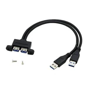 11in Dual USB 3.0 A Male to USB 3.0 Female Extension Cable Adapter Panel Mount b - Picture 1 of 12