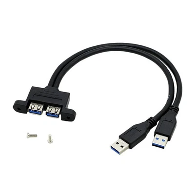 11in Dual USB 3.0 A Male to USB 3.0 Female Extension Cable Adapter Panel Mount b - Image 1 of 4