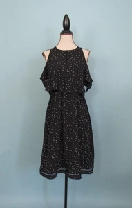 Size: XS MOSSCINO Black Polka Dot Midi Dress Cold Shoulder Womens - Picture 1 of 13