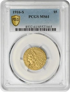 1916-S $5 Gold Indian MS61 PCGS - Picture 1 of 4