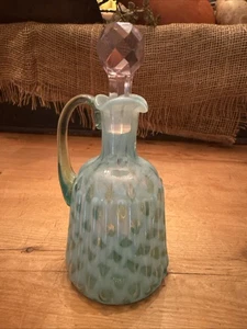 "Jarra antigua victoriana Cruet Northwood celosía de vidrio azul opalescente 7""H" - Imagen 1 de 6