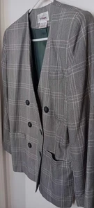 Worthington Gray Plaid L/S Double Breasted Lined Jacket Misses 8 - Picture 1 of 3