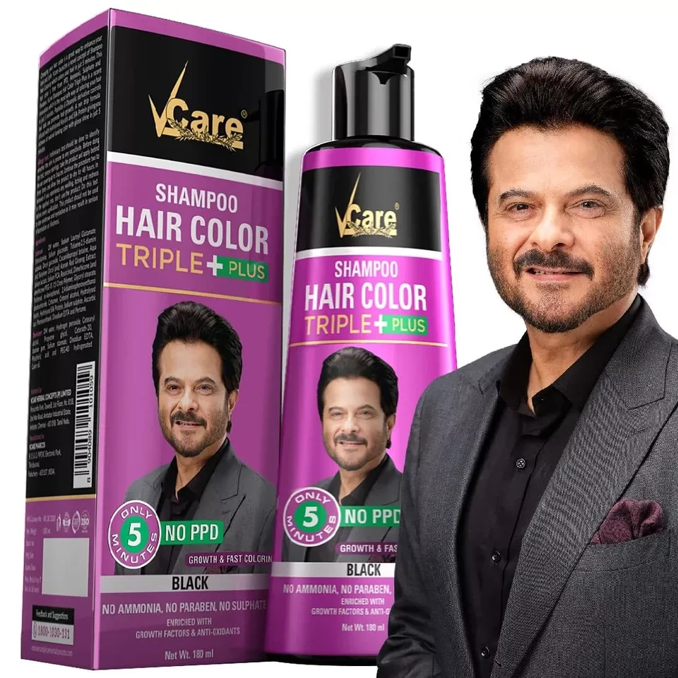 Vcare Shampoo Hair Color Triple Plus Black 180 Ml