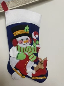 completed Felt And Sequin Christmas Stocking Santa Ice Skates rabbit - Bild 1 von 2