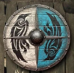 Medieval Wooden Viking Shield Dragon Face Round shield Wall Art Warrior 24" Inch - Picture 1 of 4