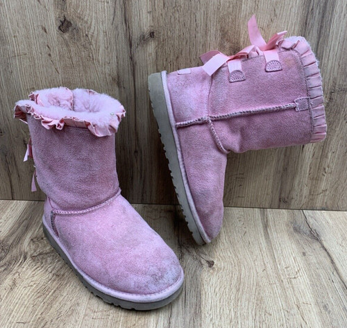 Stivali UGG Bailey fiocco volant bambina bambino taglia 4 rosa shearling scuola 1013278K