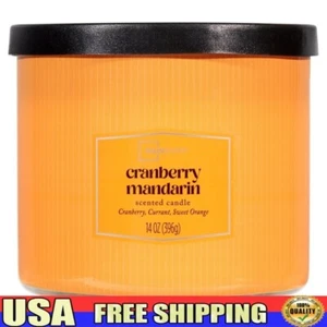 3 Wick Cranberry Mandarin Scented Candle Textured Wrap Paraffin Wax 65h Burn New - Picture 1 of 7