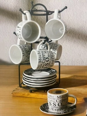 13 PC Demitasse FOR ESPRESSO COFFEE CUP SET Cafe Mocha and Tea, WITH HANGER - Image 1 of 4