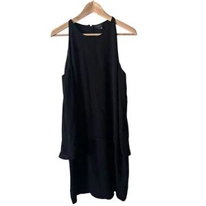 Theory Black Silk Flowy Layered Sleeveless Cocktail Dress Size 12 NWT - Picture 1 of 5