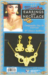 Egyptian Necklace & Earring Set Gd Cobra Costume Chain Necklace & Clip Earrings - Picture 1 of 1