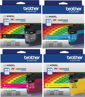 New Genuine Brother LC406XL Black Color 4PK Ink Cartridges Bag - Image 1 of 2