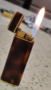 WORKING Cartier Vintage Gas Lighter Black Brown Used Original - Picture 1 of 19