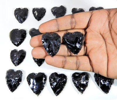 Obsidian Heart Healing Stone Crescent Heart Shape Metaphysical Glass Carving RS2 - Image 1 of 4