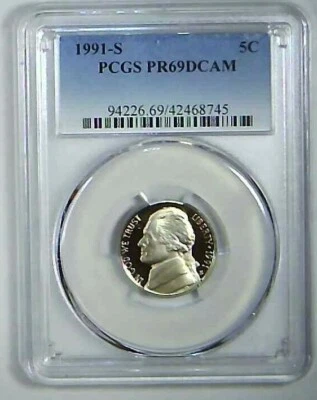 1991-S 5C Jefferson Nickel PCGS PR69DCAM  22uhs0105 - Image 1 of 2