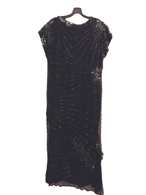 Vestido Laurence Kazar Lentejuelas Cuentas Acentos Starburst 100% Seda Talla XL Estilo Años 50 Foto 1 de 4