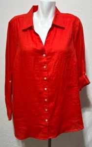 Sigrid Olsen Women Linen 1X Top Shirt Tunic Blouse Red New NWT Button Down - Picture 1 of 6