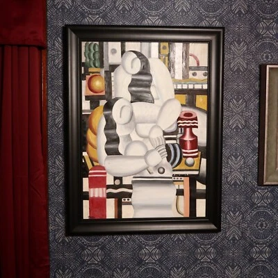 Pintura cubista enmarcada al óleo sobre lienzo inspirada en Fernand Leger del artista Jianxia Foto 1 de 4