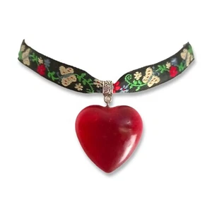 Blood red puffy 3D heart embroidered braid choker necklace goth ribbon gift boho - Picture 1 of 5