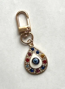 LLAVERO CHAPADO EN ORO LUCKY CRYSTAL HAMSA AZUL MAL DE OJO - Imagen 1 de 1