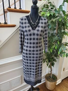 White House Black Market Women Floral V-Neck Long Sleeve Knee Length Dress Small - Picture 1 of 14