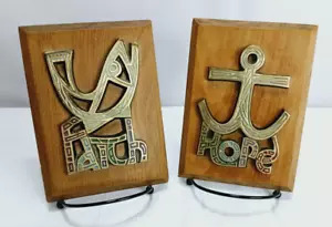 Vtg 1967 Terra Sancta Guild Faith & Hope Plaques = Wood/Brass = Israeli - Picture 1 of 16