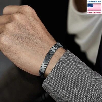 Non-magnetic Hematite Bracelet Black Arrow Adjustable Braided Natural Wristband - Image 1 of 4