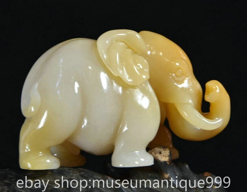 2.6" Chinese Natural Shoushan stone Carving Animal Elephant Statue Sculpture - Image 1 of 4