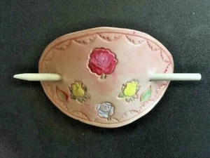 HAIR - BARRETTE -Hair Barrette Floral OVAL  - can be personalized -hand made USA - Picture 1 of 3