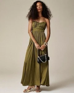 J Crew Collection Womens Gathered Dress Sz 18 Woodland Dusk Green Luster Crepe - Picture 1 of 3