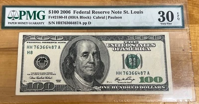$100 2006 PMG Federal Reserve Note St. Louis Fr#2180-H  30 EPQ - Image 1 of 4