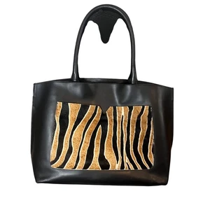 Varriale Black Leather Italy Tote Calf Hair Animal Print Large Luxury *Read - Picture 1 of 6
