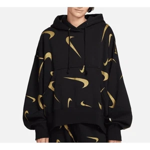 Nike pullover donna oversize vestibilità logo stampato felpa con cappuccio taglia XS nero oro - Foto 1 di 4