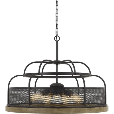 Lámpara de araña CAL Lighting & Accessories FX-3706-9 acaqui hierro y roble claro Foto 1 de 3