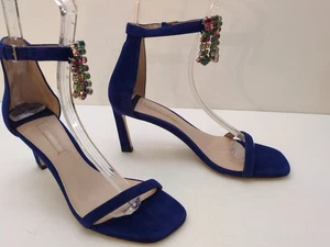 Stuart Weitzman Sandalo Blu Scamosciato Viola, Frangia Cristallo 9,5M NUOVO!      (KS4) - Foto 1 di 21