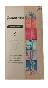 No Boundaries XXXL Mid-Rise Thong Panties 7 Pair 7 Days Of The Week Pack - Picture 1 of 2