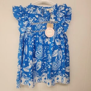 Umgee Women's Paisley Print Blouse Blue Short Sleeve Pleated Pullover Med - Picture 1 of 8