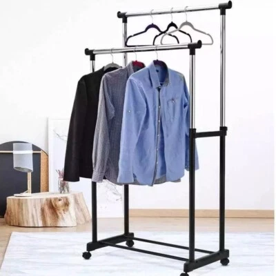 Appendiabiti Stander da terra doppio con ruote Attaccapanni salvaspazio 72 130 - Immagine 1 di 3