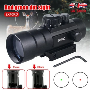 Tactical 2x40 Red Green Dot Sight Scope 5 MOA Hunting for 11mm/20mm Rail Mount - Picture 1 of 9