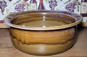 Plato para hornear/servir de gres esmaltado multicolor marrón cerámica hecha a mano 8" usado en excelente estado  - Imagen 1 de 5