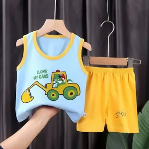 Abbigliamento bambino t-shirt pantaloncini set 2 pezzi tuta bambino cotone gilet senza maniche - Foto 1 di 24