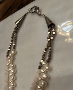 Handmade Double Strand, Pink Opal And Pearls Necklace w Hill Tribe Silver - Picture 1 of 24