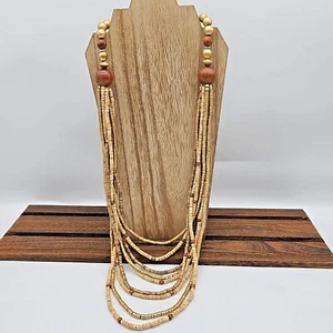 Collar de madera con cuentas y capas marrón de oro metálico y varios tonos - Imagen 1 de 7