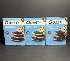 (3) 8 Count Boxes Quest Cookies & Cream Protein Bar Exp. 10/25 - 11/25 - 01/26 - Picture 1 of 12