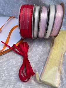 lot of satin ribbon. 1/4 inch wide. Some plain and some edged.  Plain are orange - Picture 1 of 7
