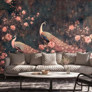 Vintage Peacock Large Wall Mural Wallpaper lot,148"X98" Divide into 5 Pieces Dec - Picture 1 of 6